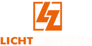 Lichtzentrum GmbH Logo mit orangefarbenem Hintergrund und weißem Text.